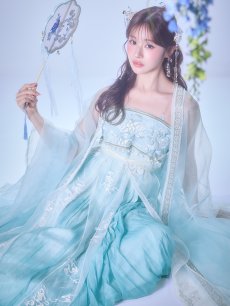 画像5: 【即日発送】【送料無料！】【ハロウィン】アイスブルー刺繍ロングシフォン漢服セット【コスプレ3点SET】【Fサイズ】[OF04]加藤美南着用 (5)