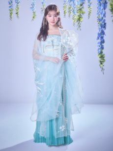 画像8: 【即日発送】【送料無料！】【ハロウィン】アイスブルー刺繍ロングシフォン漢服セット【コスプレ3点SET】【Fサイズ】[OF04]加藤美南着用 (8)