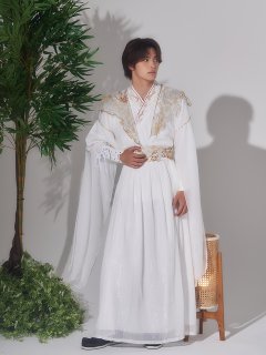 メンズ漢服 漢服セット（White/Gold）
