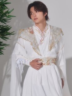 画像3: 【送料無料！】【ハロウィン】ホワイト×ゴールド刺繍ロング漢服【コスプレ6点SET】【Fサイズ】[OF03]今井暖大着用 (3)