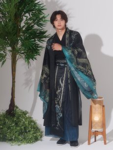 画像1: 【送料無料！】【ハロウィン】黒緑グラデーション漢服【コスプレ3点SET】【L-XLサイズ】[OF03]今井暖大着用 (1)