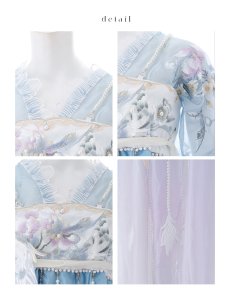 画像5: 【送料無料！】【ハロウィン】水色×ラベンダー フラワー刺繍シアー漢服セット【コスプレ9点SET】【Fサイズ】【予約/9月上旬発送予定】[OF03] (5)
