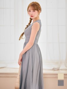 画像3: ウエストギャザーラメシフォンフレアワンピースドレス【S-Lサイズ/2カラー】[OF03B] (3)