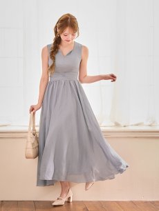 画像6: ウエストギャザーラメシフォンフレアワンピースドレス【S-Lサイズ/2カラー】[OF03B] (6)