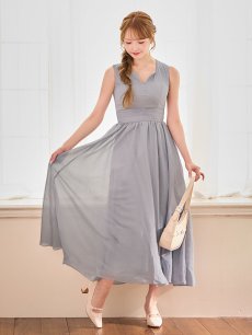 画像7: ウエストギャザーラメシフォンフレアワンピースドレス【S-Lサイズ/2カラー】[OF03B] (7)