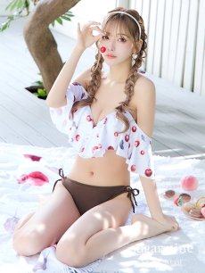 画像1: 【即日発送】【ビキニ】【水着】フリルショルダーさくらんぼビキニ[YMT] (1)