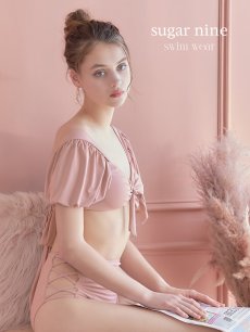 画像2: 【即日発送】【ビキニ】【水着】袖ありギャザーハイウエストビキニ[YMT] (2)