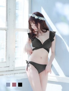 画像4: 【即日発送】【ビキニ】【水着】ショルダーフリルクロスビキニ/無地/シンプル[YMT] (4)