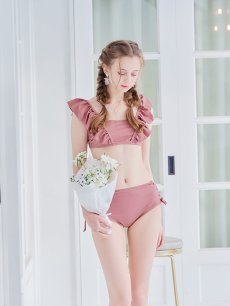 画像9: 【即日発送】【水着セール】【ビキニ】【水着】フリルショルダービキニ/ハイウエスト/無地/シンプル[YMT] (9)