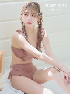 画像1: 【即日発送】【水着セール】【ビキニ】【水着】フリルショルダービキニ/ハイウエスト/無地/シンプル[YMT] (1)