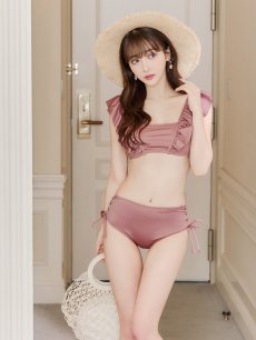 画像33: 【即日発送】【水着セール】【ビキニ】【水着】フリルショルダービキニ/ハイウエスト/無地/シンプル[YMT] (33)