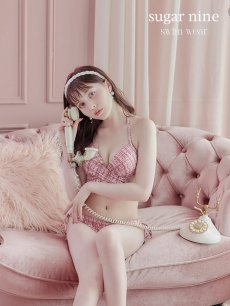 画像22: 【即日発送】【ビキニ】【水着】ツイードプリント バッククロスリボン クロスビキニ 2点セット[YMT] (22)