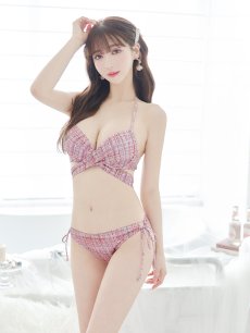 画像12: 【即日発送】【ビキニ】【水着】ツイードプリント バッククロスリボン クロスビキニ 2点セット[FB01](MG-SN003) (12)