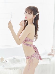 画像9: 【即日発送】【ビキニ】【水着】ツイードプリント バッククロスリボン クロスビキニ 2点セット[FB01](MG-SN003) (9)