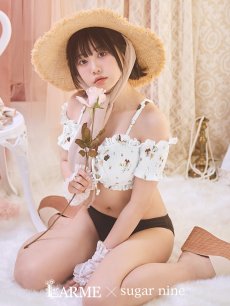 画像1: 【即日発送】【水着セール】【ビキニ】【水着】オフショルビキニ /花柄/シャーリング/ニット/2点セット[YMT] (1)