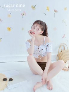 画像1: 【即日発送】【水着セール】【ビキニ】【水着】オフショルビキニ /花柄/シャーリング/ニット/2点セット[YMT] (1)