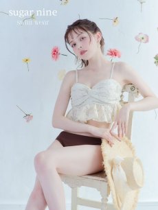 画像2: 【即日発送】【ビキニ】【水着】フリルレースビキニ /ベアトップ/ペプラム/2点セット[YMT] (2)