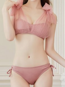 画像32: 【即日発送】【ビキニ】【水着】チュールリボン バストアップ ビキニ 2点セット[YMT] (32)