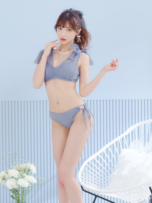 即日発送】【ビキニ】【水着】チュールリボン バストアップ ビキニ 2点