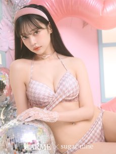 画像1: 【即日発送】【ビキニ】【水着】千鳥格子柄  バッククロスリボン クロスビキニ 2点セット[FB01] (1)