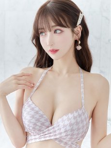 画像26: 【即日発送】【ビキニ】【水着】千鳥格子柄  バッククロスリボン クロスビキニ 2点セット[FB01] (26)