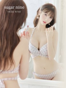 画像35: 【即日発送】【ビキニ】【水着】千鳥格子柄  バッククロスリボン クロスビキニ 2点セット[FB01] (35)