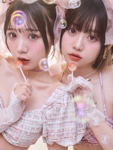 画像9: 【即日発送】【ビキニ】【水着】パフスリーブ 2way ツイードプリント ビキニ 2点セット[YMT] (9)