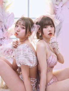 画像10: 【即日発送】【ビキニ】【水着】パフスリーブ 2way ツイードプリント ビキニ 2点セット[YMT] (10)