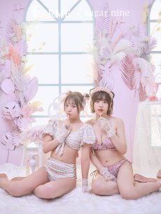 画像3: 【即日発送】【ビキニ】【水着】パフスリーブ 2way ツイードプリント ビキニ 2点セット[YMT] (3)