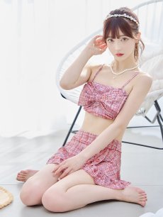 画像1: 【即日発送】【ビキニ】【水着】ツイード柄ビッグリボンビキニ 2点セット[YMT] (1)