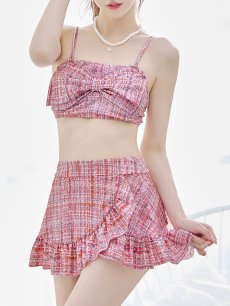 画像15: 【即日発送】【ビキニ】【水着】ツイード柄ビッグリボンビキニ 2点セット[YMT] (15)