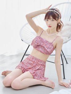 画像2: 【即日発送】【ビキニ】【水着】ツイード柄ビッグリボンビキニ 2点セット[YMT] (2)