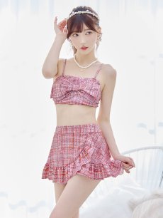 画像3: 【即日発送】【ビキニ】【水着】ツイード柄ビッグリボンビキニ 2点セット[YMT] (3)