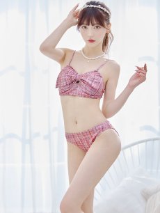 画像6: 【即日発送】【ビキニ】【水着】ツイード柄ビッグリボンビキニ 2点セット[YMT] (6)