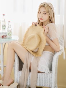 画像30: 【即日発送】【ビキニ】ドットシアースリーブスカート付きビキニ 3点セット【水着】[YMT] (30)