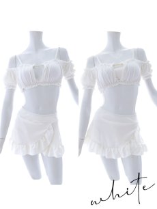 画像28: 【即日発送】【ビキニ】【水着】袖付きシャーリングトップス 4点セット[YMT] (28)