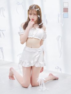 画像7: 【即日発送】【ビキニ】【水着】袖付きシャーリングトップス 4点セット[YMT] (7)