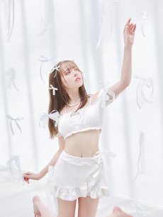 画像12: 【即日発送】【ビキニ】【水着】袖付きシャーリングトップス 4点セット[YMT] (12)