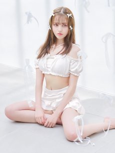 画像13: 【即日発送】【ビキニ】【水着】袖付きシャーリングトップス 4点セット[YMT] (13)