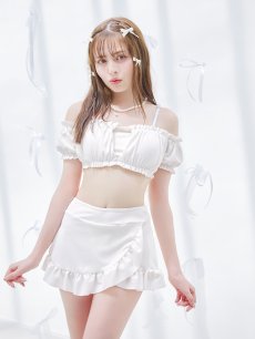 画像20: 【即日発送】【ビキニ】【水着】袖付きシャーリングトップス 4点セット[YMT] (20)