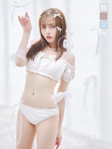 画像9: 【即日発送】【ビキニ】【水着】袖付きシャーリングトップス 4点セット[YMT] (9)