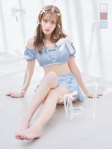 画像5: 【即日発送】【ビキニ】【水着】袖付きシャーリングトップス 4点セット[YMT] (5)