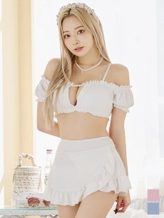 画像2: 【即日発送】【ビキニ】【水着】袖付きシャーリングトップス 4点セット[YMT] (2)