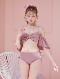 画像12: 【即日発送】【ビキニ】【水着】ハイウエストビッグラメリボン&ビジューキャミソールビキニ 2点セット[YMT] (12)