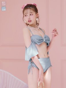 画像6: 【即日発送】【ビキニ】【水着】ハイウエストビッグラメリボン&ビジューキャミソールビキニ 2点セット[YMT] (6)