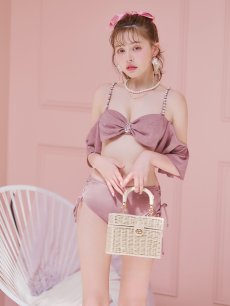 画像9: 【即日発送】【ビキニ】【水着】ハイウエストビッグラメリボン&ビジューキャミソールビキニ 2点セット[YMT] (9)