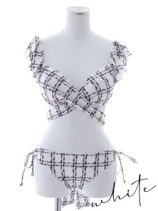 画像21: 【即日発送！】【ビキニ】バックリボン肩フリルツイード柄ビキニ 2点セット【水着】[YMT] (21)