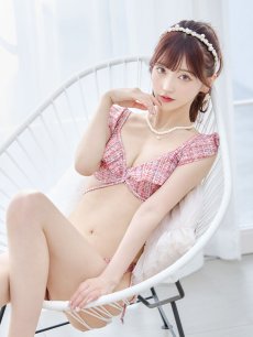 画像4: 【即日発送】【ビキニ】【水着】肩フリルツイード柄ビキニ 2点セット[YMT] (4)