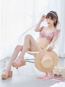 画像6: 【即日発送】【ビキニ】【水着】肩フリルツイード柄ビキニ 2点セット[YMT] (6)