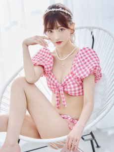 画像14: 【即日発送！】【ビキニ】【水着】ギンガムチェックパフスリビキニ 2点セット[YMT] (14)